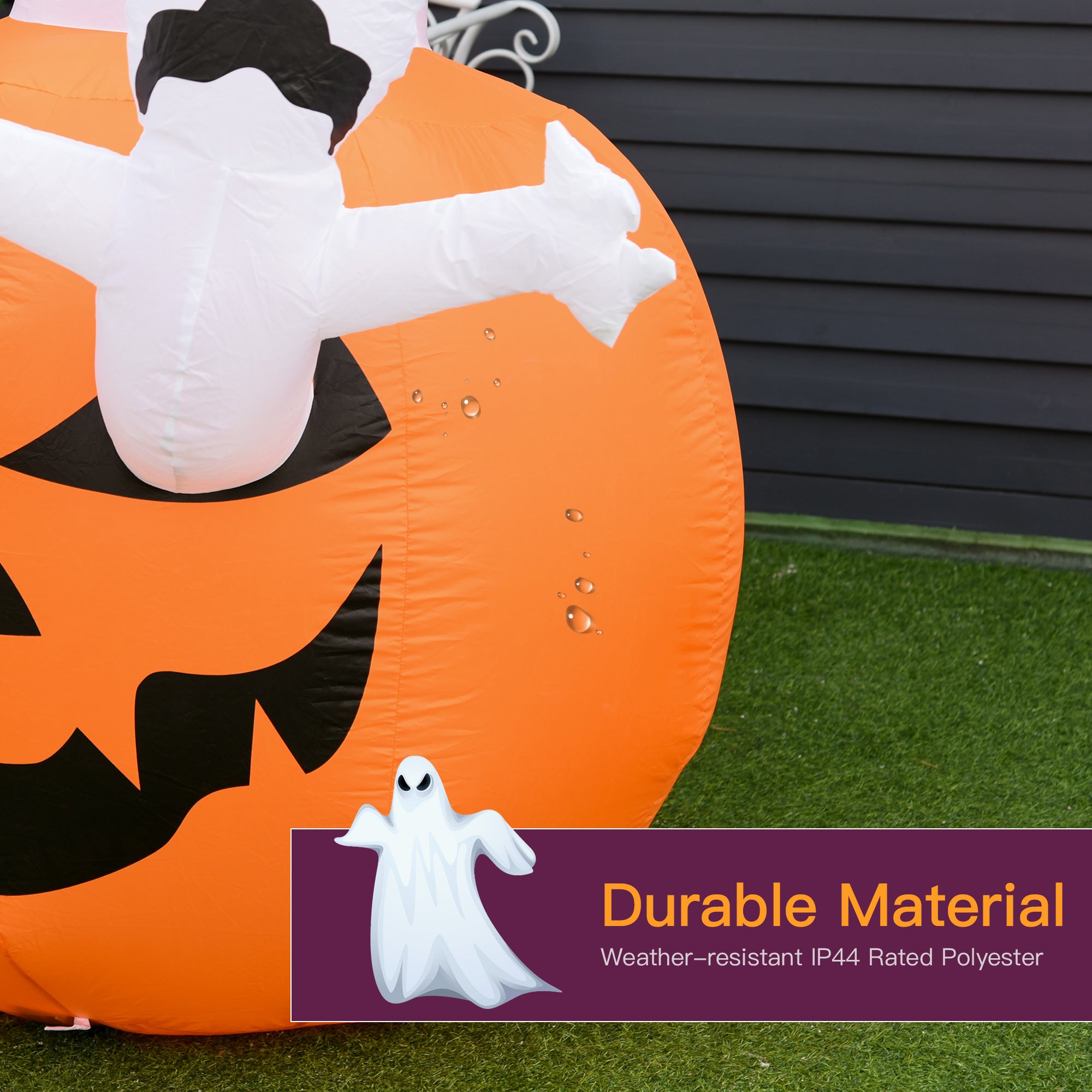 6FT Tall Halloween Inflatable Jack-O-Lantern and Ghosts, Outdoor Blow Up Yard Decoration with Pumpkin Lantern and LED Lights for Garden, Lawn, Party, Holiday-Home Furnishings > Holiday & Seasonal > Halloween Decorations-DECOROLALA