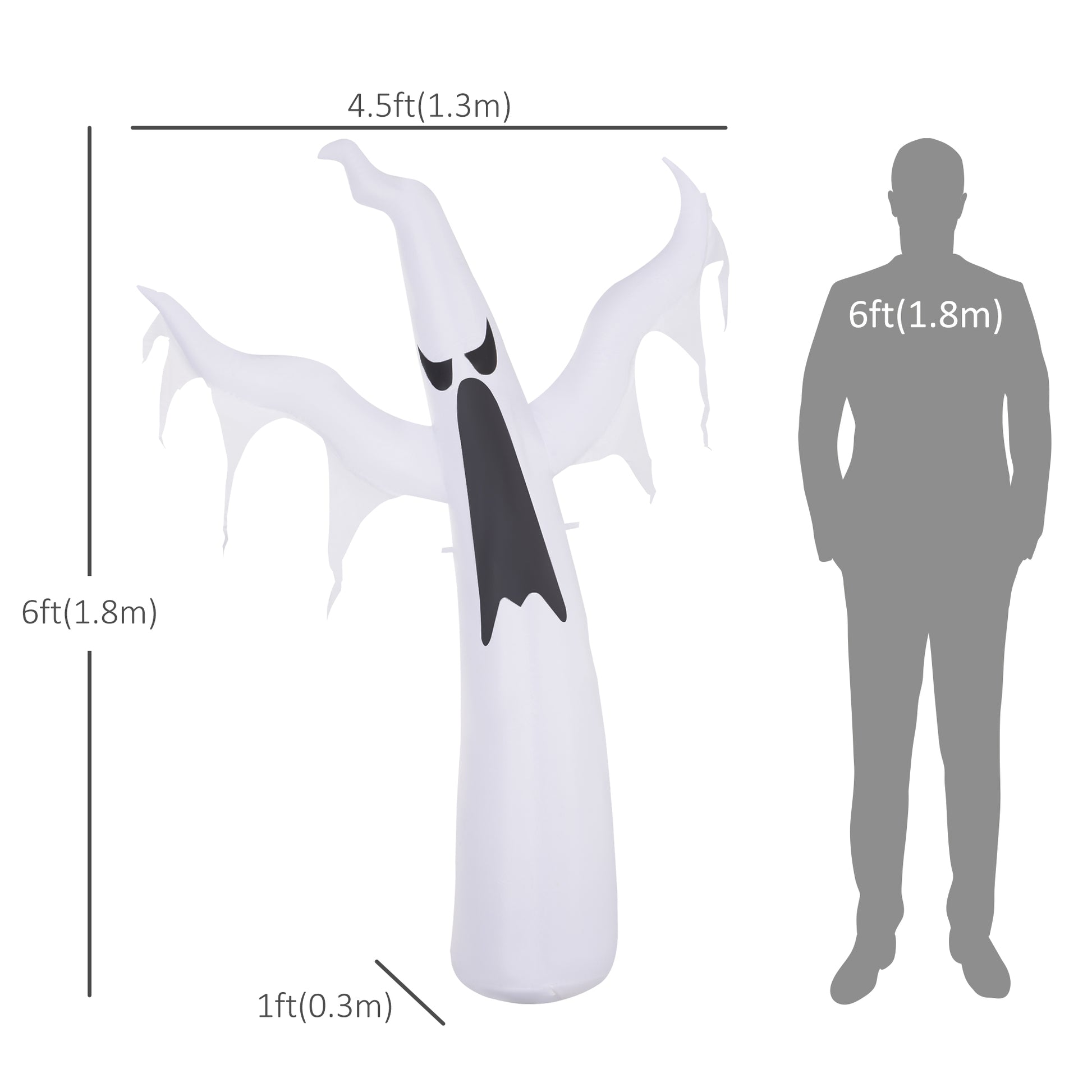6FT Tall Halloween Inflatable White Ghost, Outdoor Blow Up Yard Decoration with LED Lights for Garden, Lawn, Party, Holiday-Home Furnishings > Holiday & Seasonal > Halloween Decorations-DECOROLALA