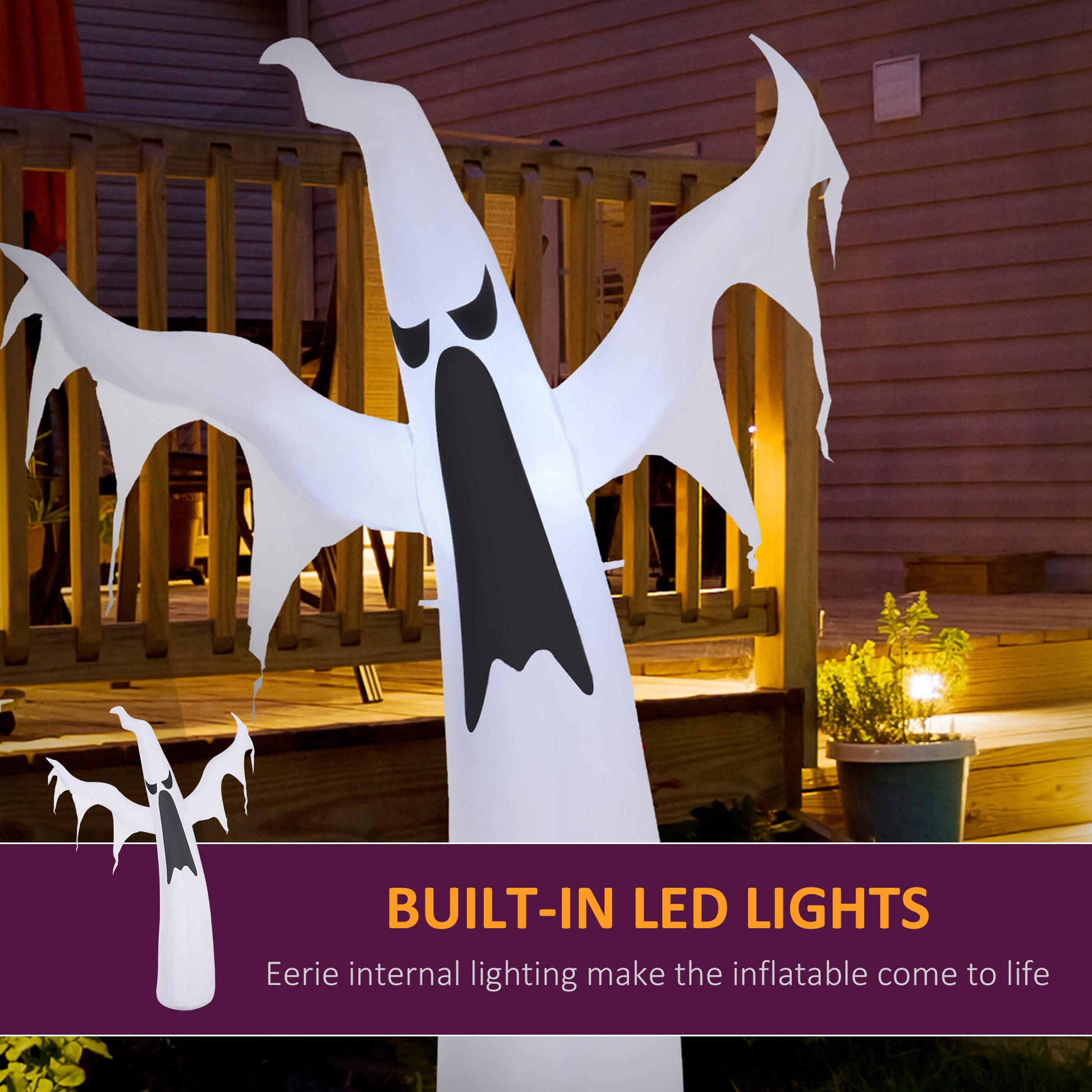 6FT Tall Halloween Inflatable White Ghost, Outdoor Blow Up Yard Decoration with LED Lights for Garden, Lawn, Party, Holiday-Home Furnishings > Holiday & Seasonal > Halloween Decorations-DECOROLALA