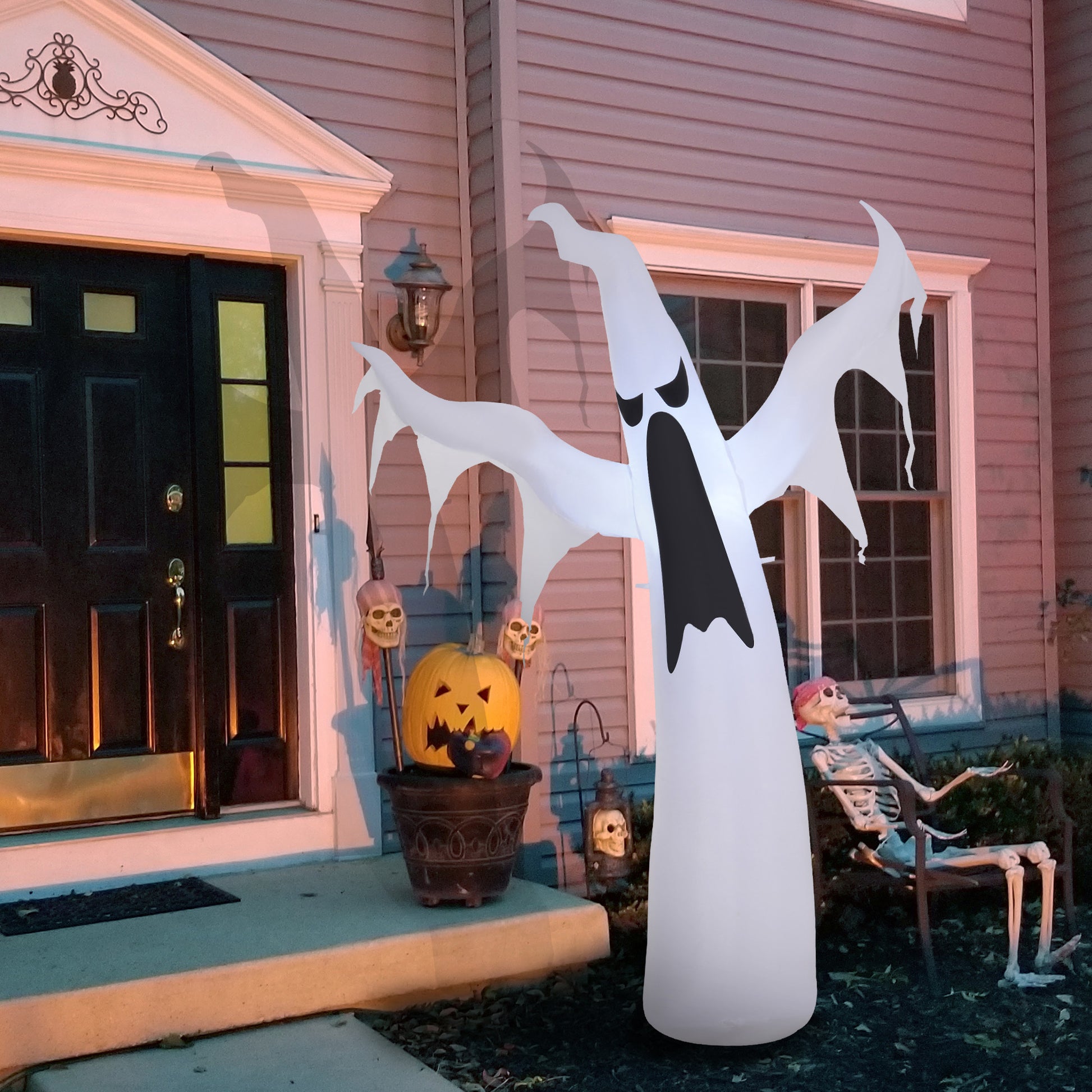 6FT Tall Halloween Inflatable White Ghost, Outdoor Blow Up Yard Decoration with LED Lights for Garden, Lawn, Party, Holiday-Home Furnishings > Holiday & Seasonal > Halloween Decorations-DECOROLALA