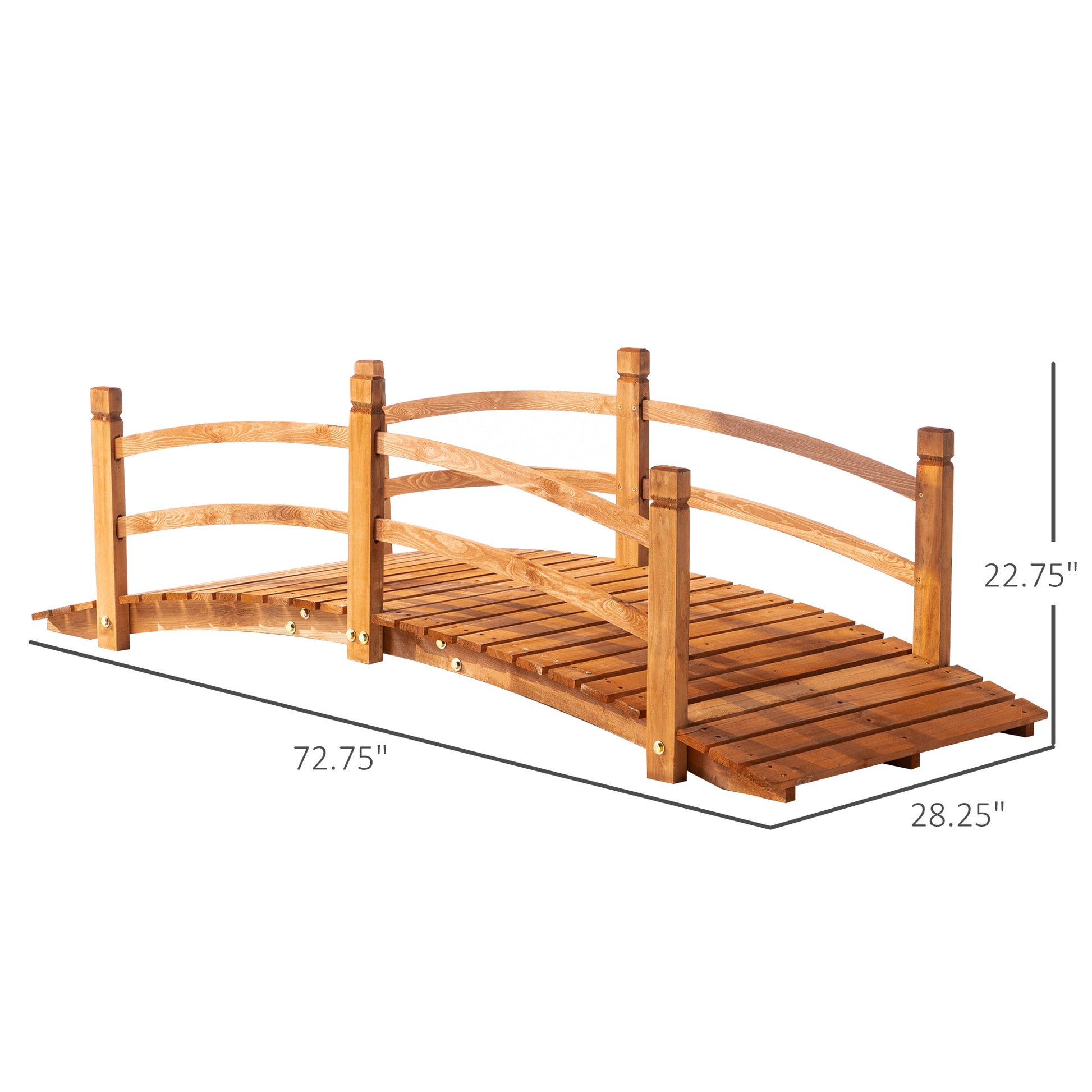 6FT Wooden Garden Bridge with Rails - Orange Fir Wood-DECOROLALA