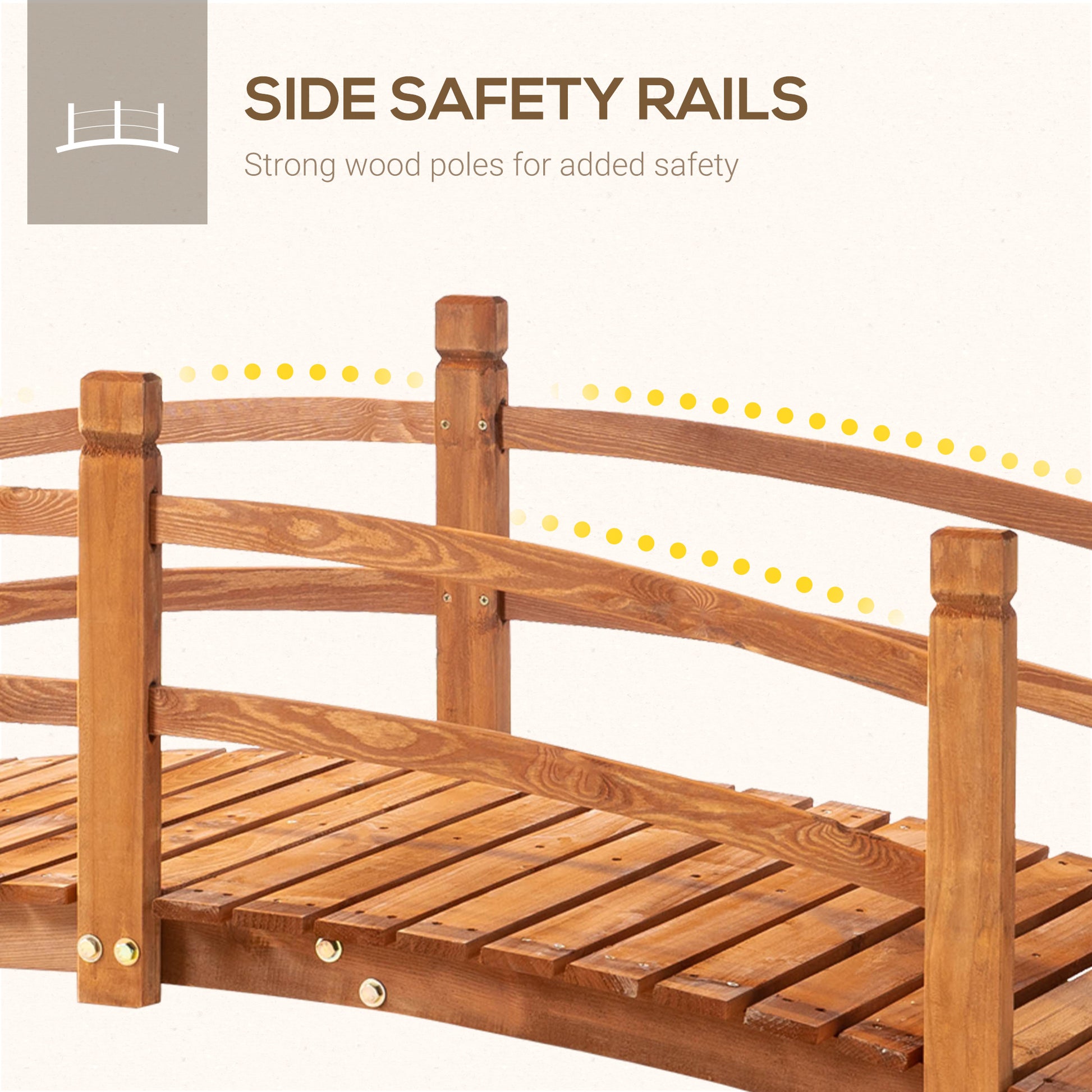6FT Wooden Garden Bridge with Rails - Orange Fir Wood-DECOROLALA