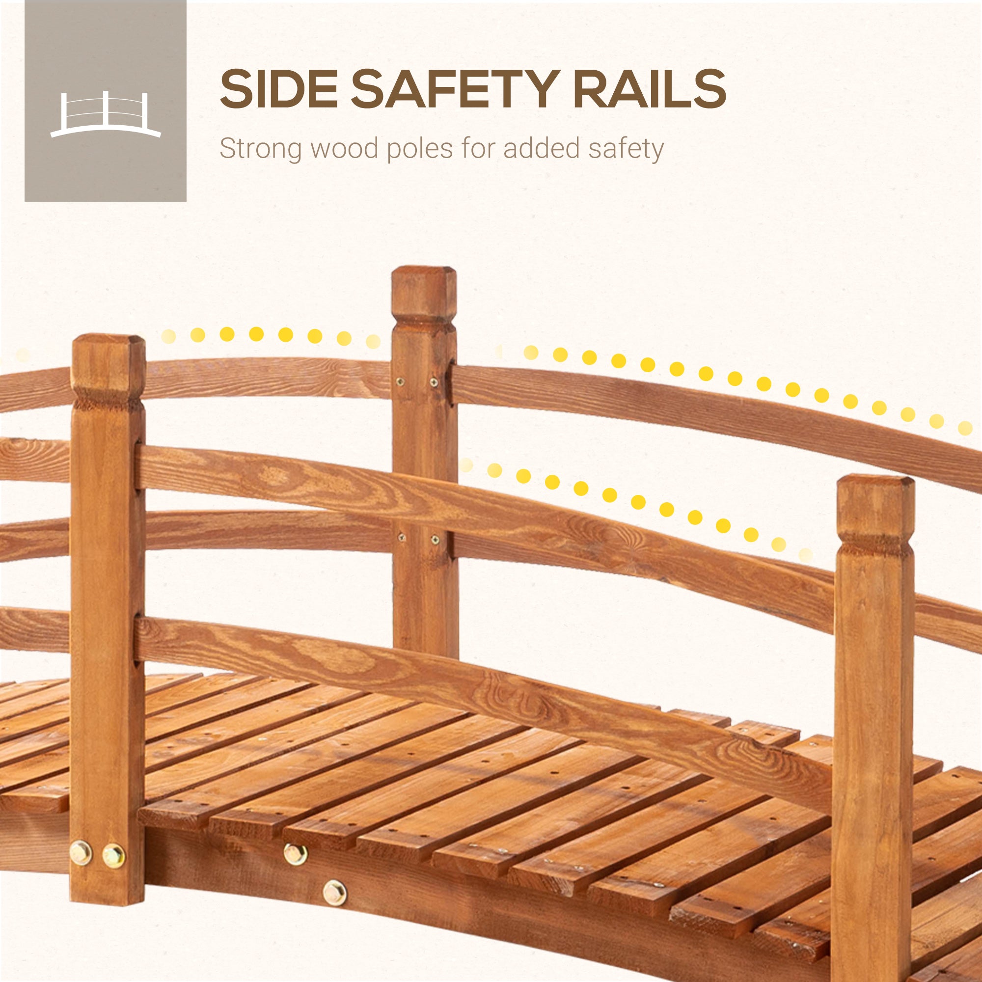 6FT Wooden Garden Bridge with Rails - Orange Fir Wood-DECOROLALA