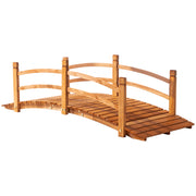 6FT Wooden Garden Bridge with Rails - Orange Fir Wood-DECOROLALA
