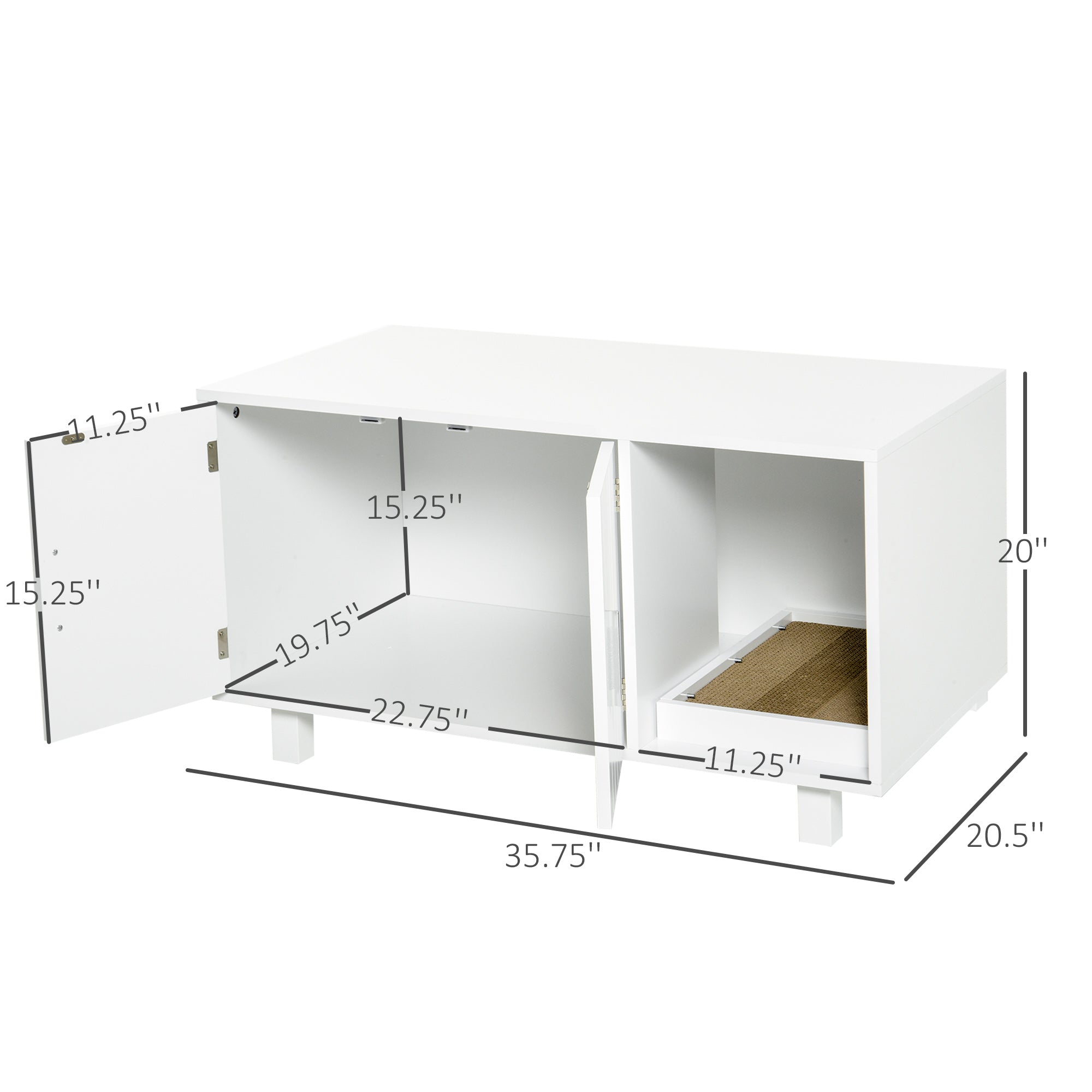 Meuble cache-litière pour chat, meuble-litière dissimulé, maison pour chat avec compartiment toilettes et griffoir, table d’appoint