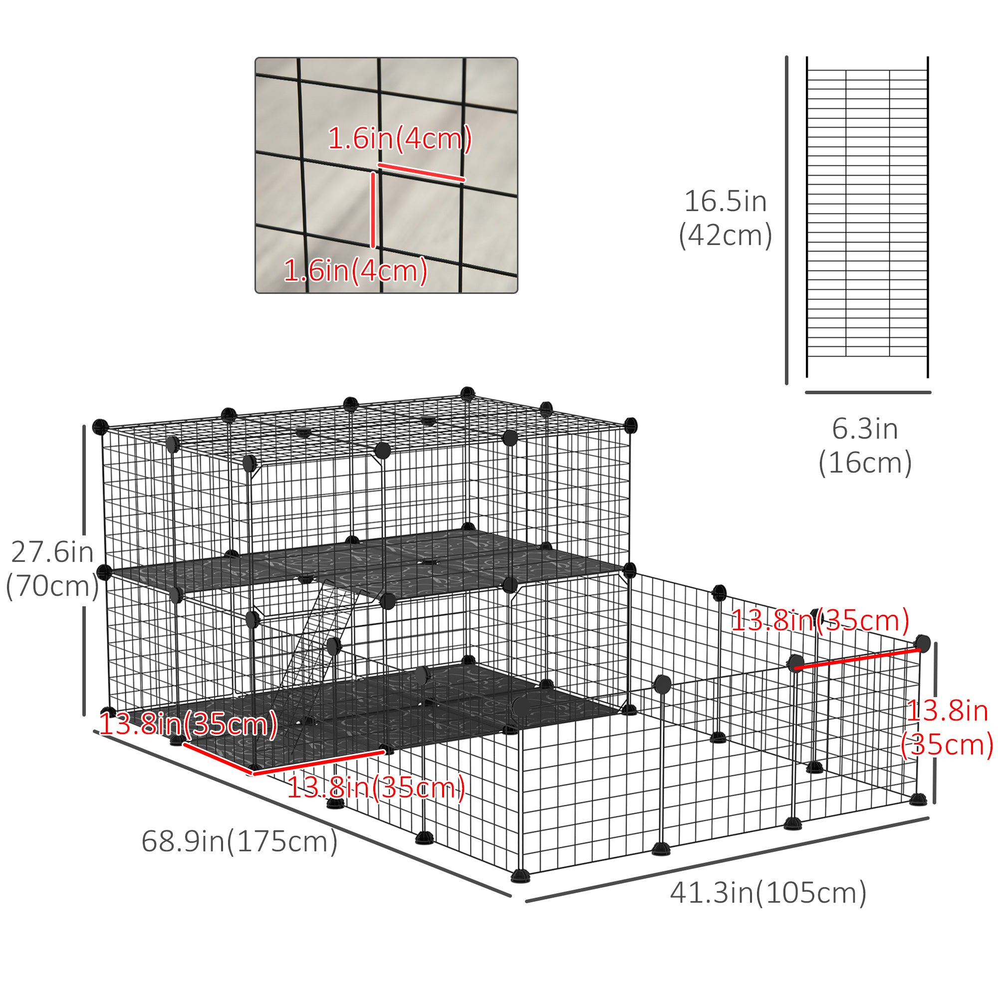 Parc pour animaux de compagnie de 46 panneaux, parc modulable pour petits animaux, clôture portable intérieure pour cochons d’Inde, lapins, hamsters et hérissons