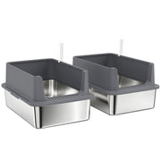 2 Pack XL Stainless Steel Litter Box with Scoops, High Sided, for Big and Multiple Cats, Anti-Urine Leakage