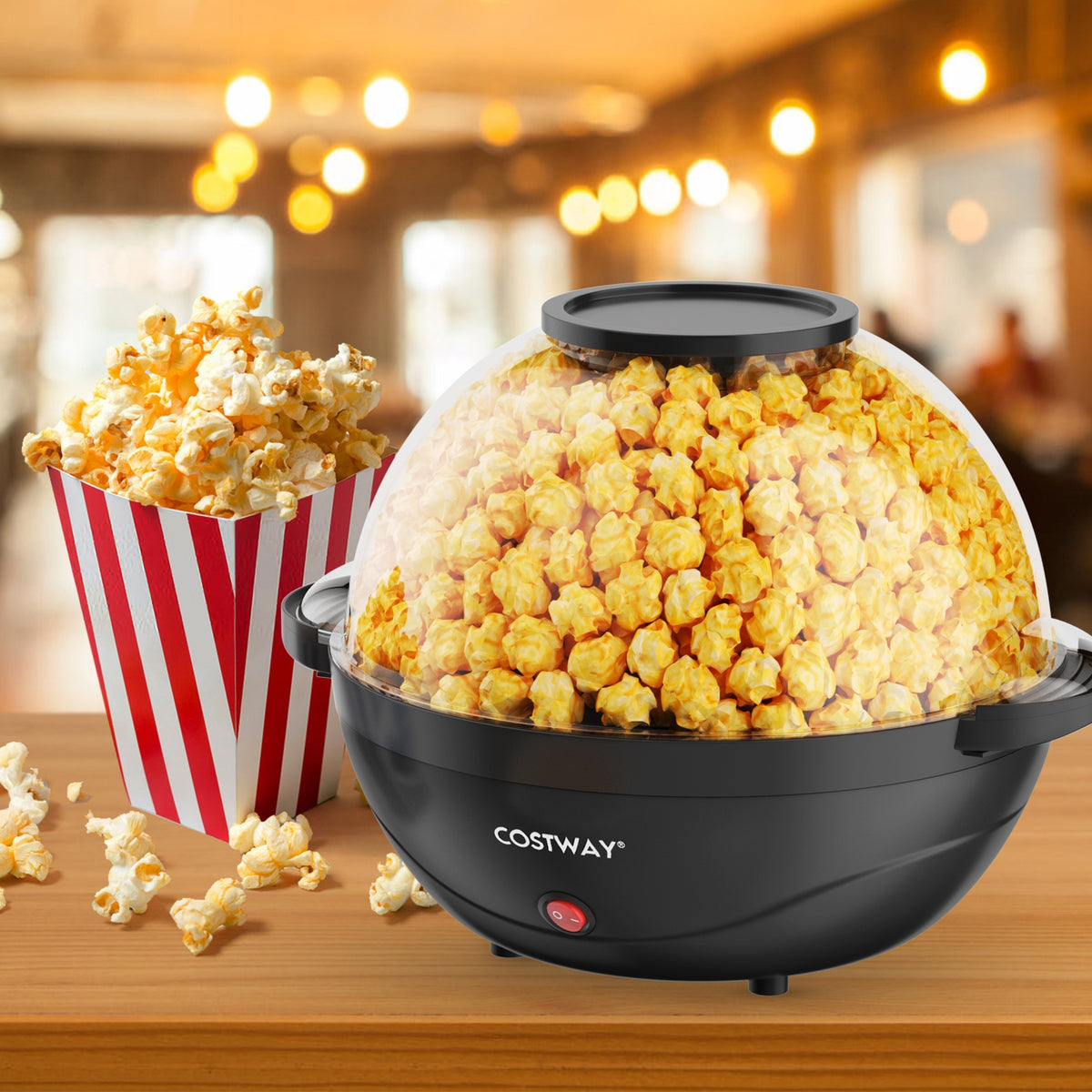 6QT Stirring Popcorn Popper Maker with Nonstick Plate-Black-Small Appliances-DECOROLALA