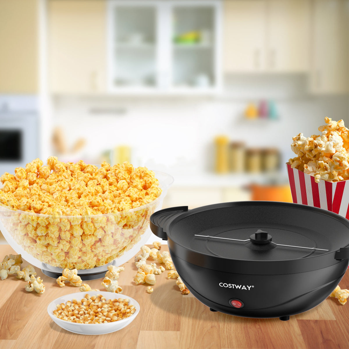 6QT Stirring Popcorn Popper Maker with Nonstick Plate-Black-Small Appliances-DECOROLALA