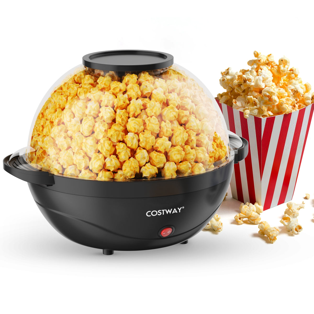 6QT Stirring Popcorn Popper Maker with Nonstick Plate-Black-Small Appliances-DECOROLALA