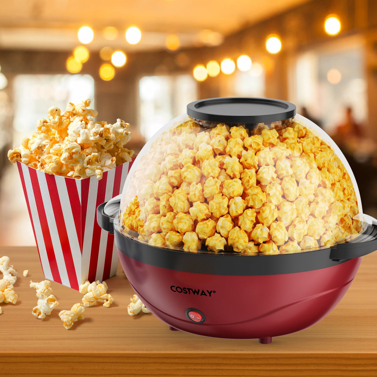 6QT Stirring Popcorn Popper Maker with Nonstick Plate-Red-Small Appliances-DECOROLALA