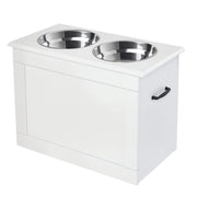 Mangeoire surélevée pour grands animaux avec rangement, fonction de coin repas pour chien, 2 gamelles en acier inoxydable, base surélevée pour grands chiens et autres grands animaux, blanche