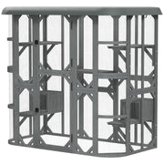 Catio Outdoor Cat Enclosure, 71" Wooden Cat House with Platforms, Condos and Waterproof Cover for 2–3 Kittens, Grey
