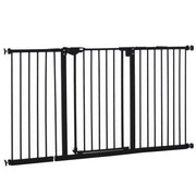 29"-58" Wide Pet Gate with Door Dog Gate and Barrier Indoor for Stairs Includes 7", 8", 12" Extensions Kit, 30 Inch Tall Pressure-Mounted Safety Gate, Black