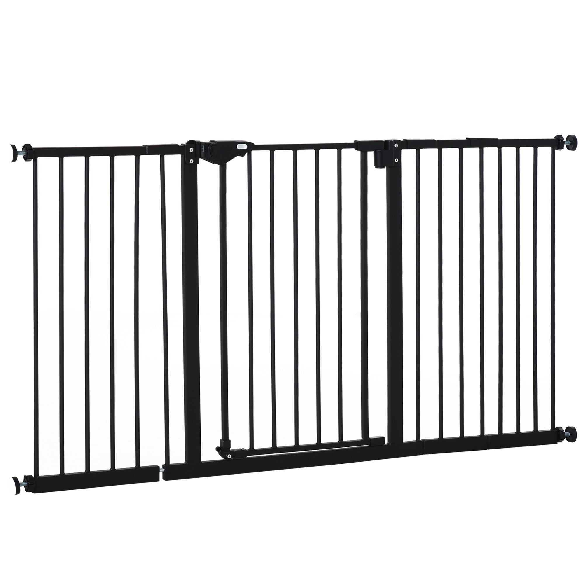 Barrière pour animaux extensible de 29 à 58" avec porte, barrière pour chien et séparation intérieure pour escaliers, comprend un kit d’extensions de 7", 8" et 12", barrière de sécurité de 30 pouces de hauteur à fixation par pression, noire