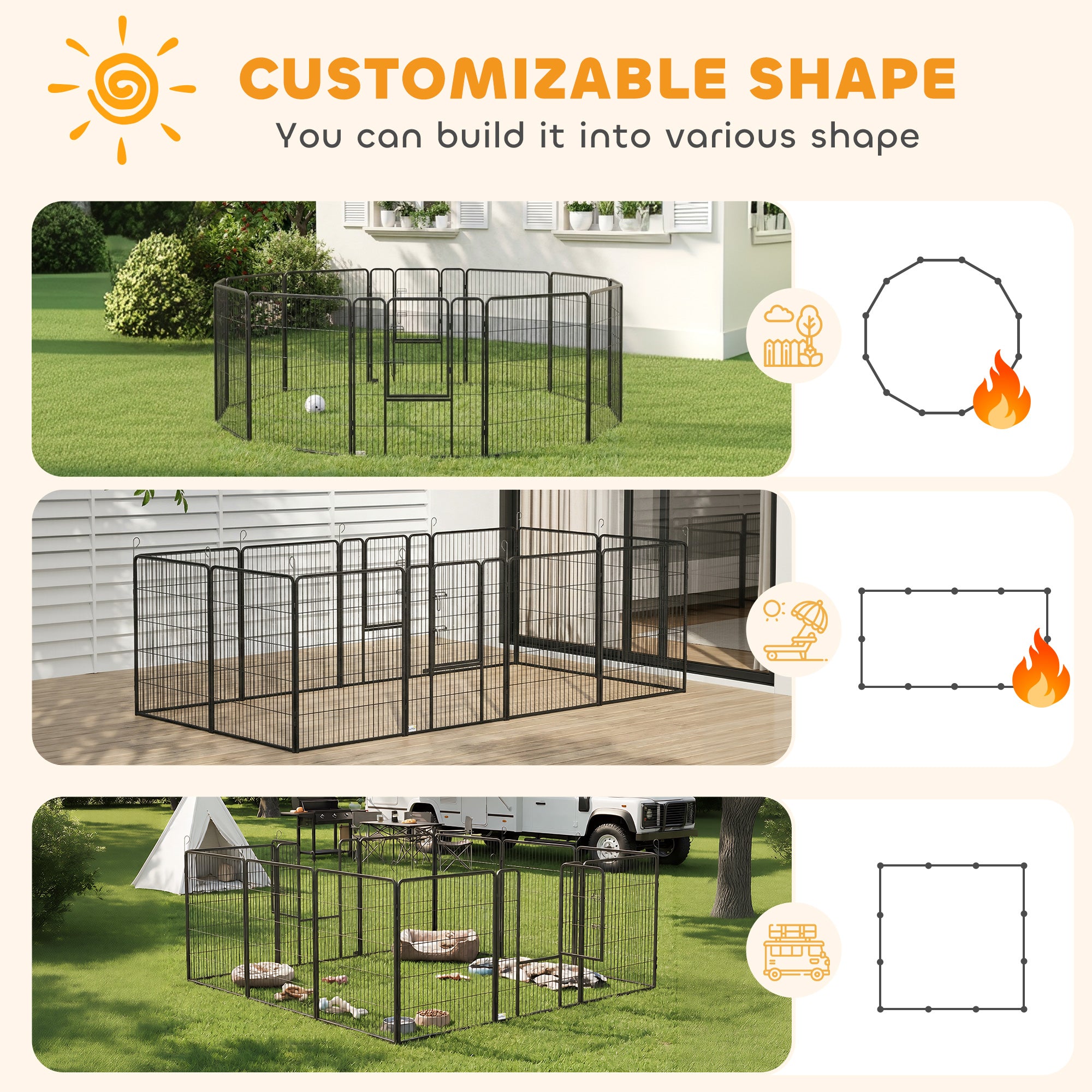 Dog Pen with Gate, 12 Panels Puppy Playpen, Dog Fence, 39"H