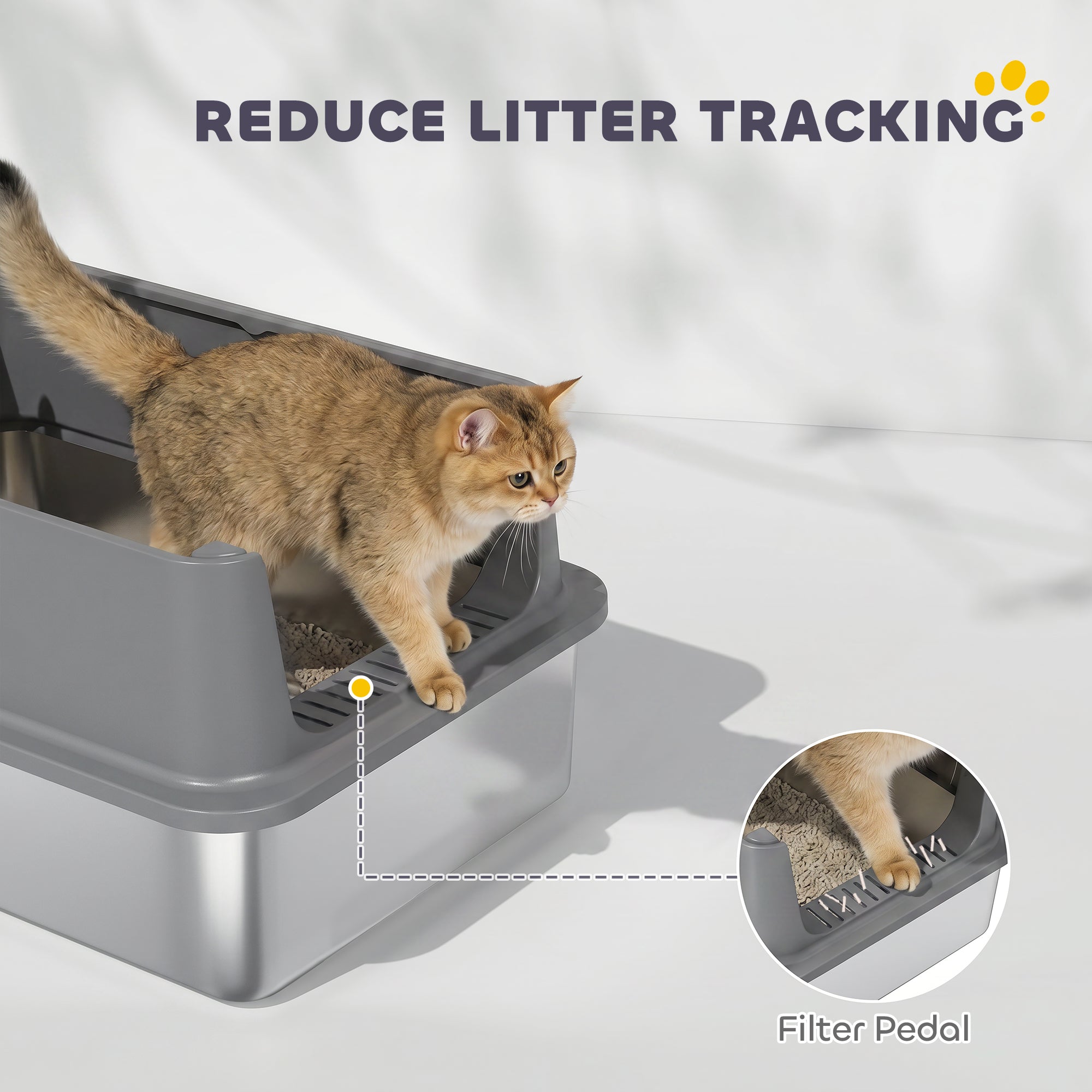 XL Stainless Steel Cat Litter Box for Big and Multiple Cats with High Wall Side, Scoop, Easy Cleaning & Odor Free