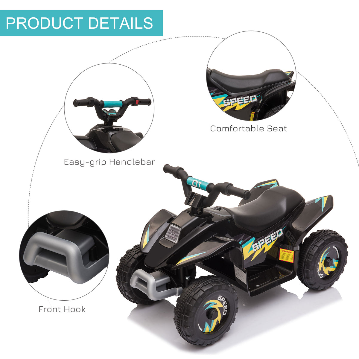 Kids Ride on ATV, 6V Battery Powered Quad Car with Forward, Reverse Switch, for Boys Girls 18-36 Months-Toys & Games > Baby & Toddler Toys > Electric Ride-On Toys > Electric Toy Cars-DECOROLALA
