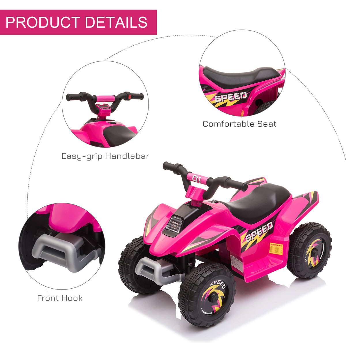 Kids Ride on ATV, 6V Battery Powered Quad Car with Forward, Reverse Switch, for Boys Girls 18-36 Months-Toys & Games > Baby & Toddler Toys > Electric Ride-On Toys > Electric Toy Cars-DECOROLALA