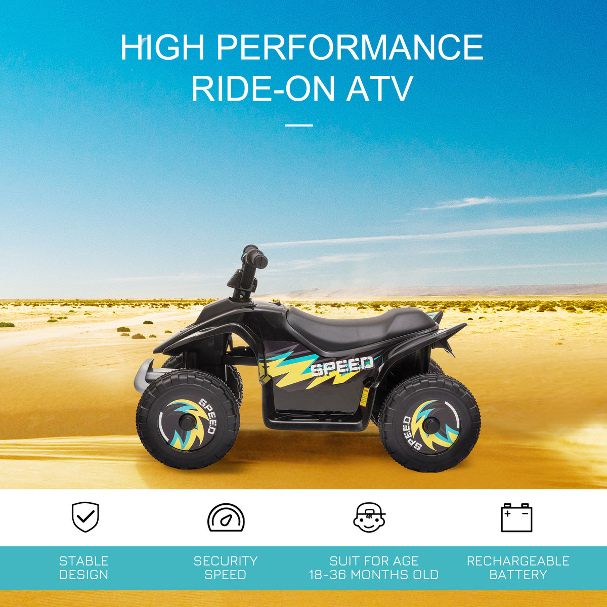 Kids Ride on ATV, 6V Battery Powered Quad Car with Forward, Reverse Switch, for Boys Girls 18-36 Months-Toys & Games > Baby & Toddler Toys > Electric Ride-On Toys > Electric Toy Cars-DECOROLALA