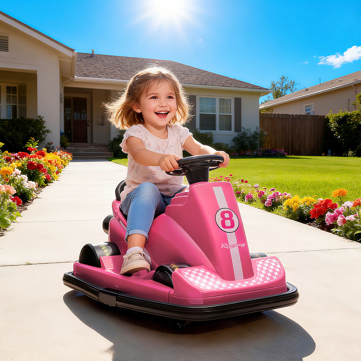Bumper Car for Kids, 6V Battery Powered Bumping Car with 360 Degree Spin, Dual Motors, Music, for 3-8 Years-Toys & Games > Baby & Toddler Toys > Electric Ride-On Toys > Electric Toy Cars-DECOROLALA