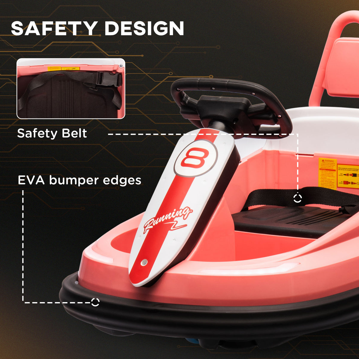 Kids Bumper Car, 6V 360Â° Rotation Electric Ride on Car, Twin Motors Battery Powered Toy with Music, Horn and Lights, Safety Belt, for Boys and Girls Aged 18-48 Months-Toys & Games > Baby & Toddler Toys > Electric Ride-On Toys > Electric Toy Cars-DECOROLALA