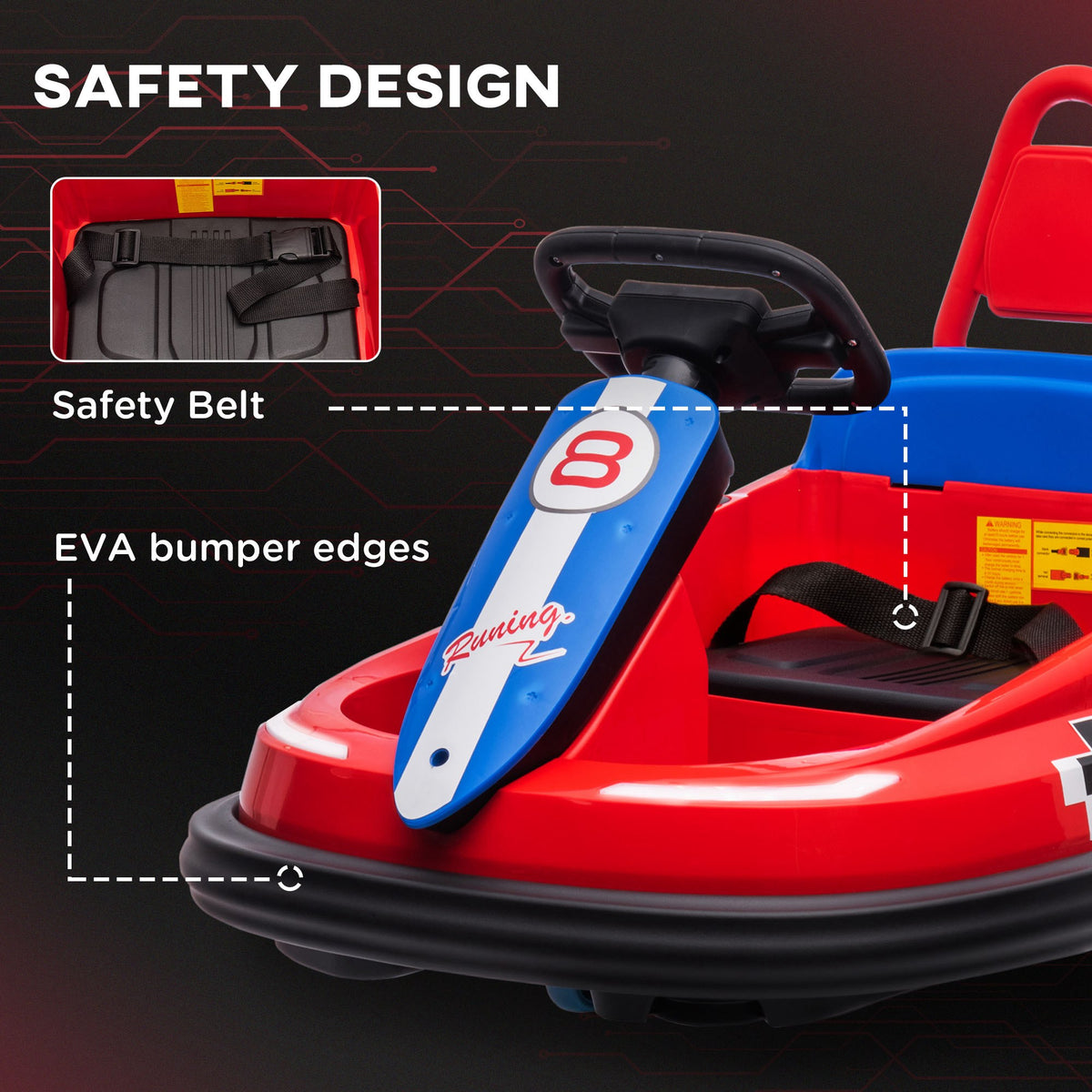 Kids Bumper Car, 6V 360Â° Rotation Electric Ride on Car, Twin Motors Battery Powered Toy with Music, Horn and Lights, Safety Belt, for Boys and Girls Aged 18-48 Months-Toys & Games > Baby & Toddler Toys > Electric Ride-On Toys > Electric Toy Cars-DECOROLALA