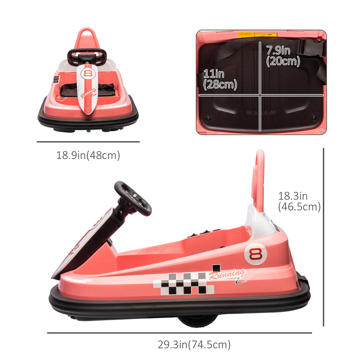 Kids Bumper Car, 6V 360Â° Rotation Electric Ride on Car, Twin Motors Battery Powered Toy with Music, Horn and Lights, Safety Belt, for Boys and Girls Aged 18-48 Months-Toys & Games > Baby & Toddler Toys > Electric Ride-On Toys > Electric Toy Cars-DECOROLALA