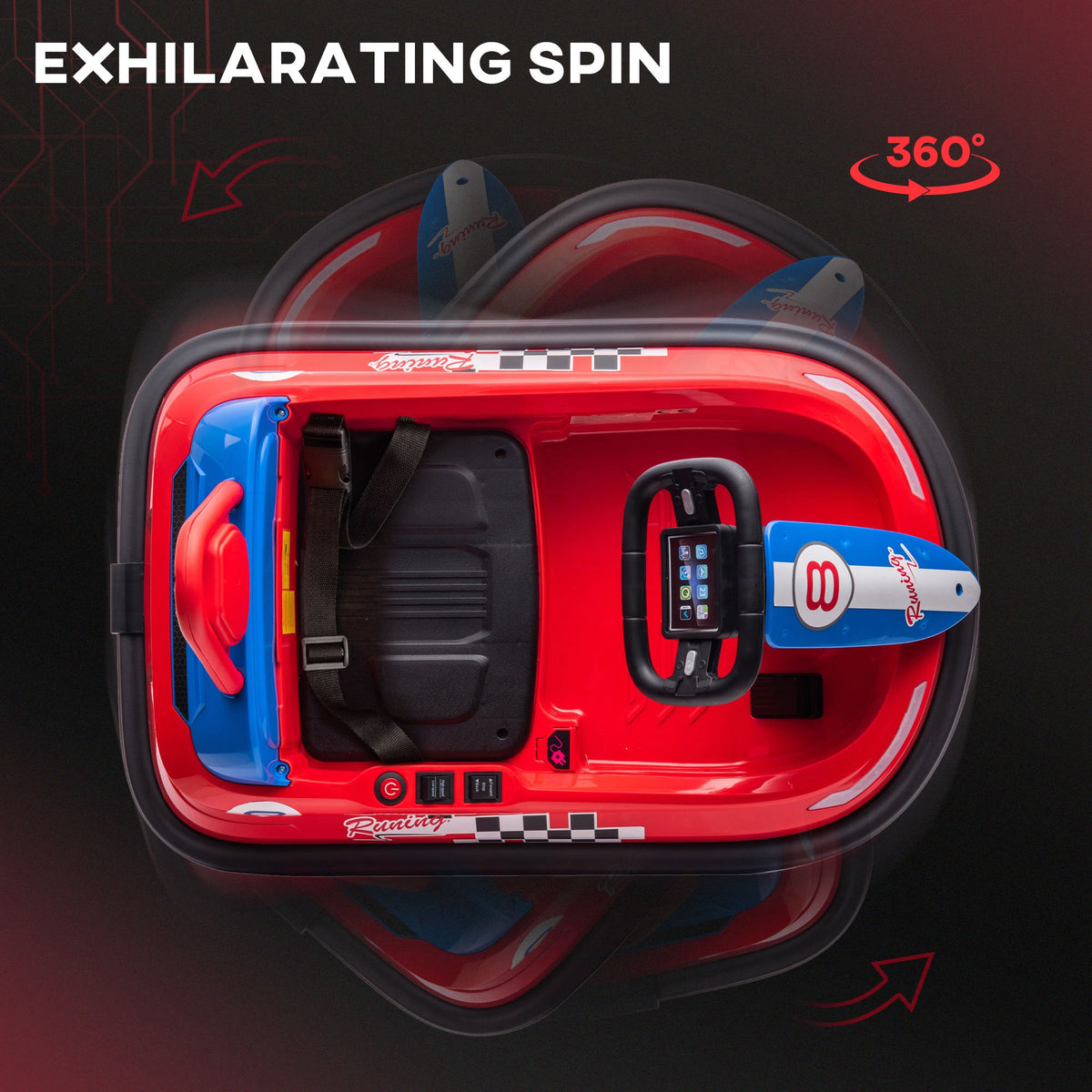 Kids Bumper Car, 6V 360Â° Rotation Electric Ride on Car, Twin Motors Battery Powered Toy with Music, Horn and Lights, Safety Belt, for Boys and Girls Aged 18-48 Months-Toys & Games > Baby & Toddler Toys > Electric Ride-On Toys > Electric Toy Cars-DECOROLALA