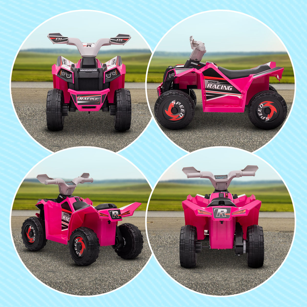 6V Quad Kids Electric Car with Wear-resistant Wheels, for Boys and Girls Aged 18-36 Months-Toys & Games > Baby & Toddler Toys > Electric Ride-On Toys > Electric Toy Cars-DECOROLALA