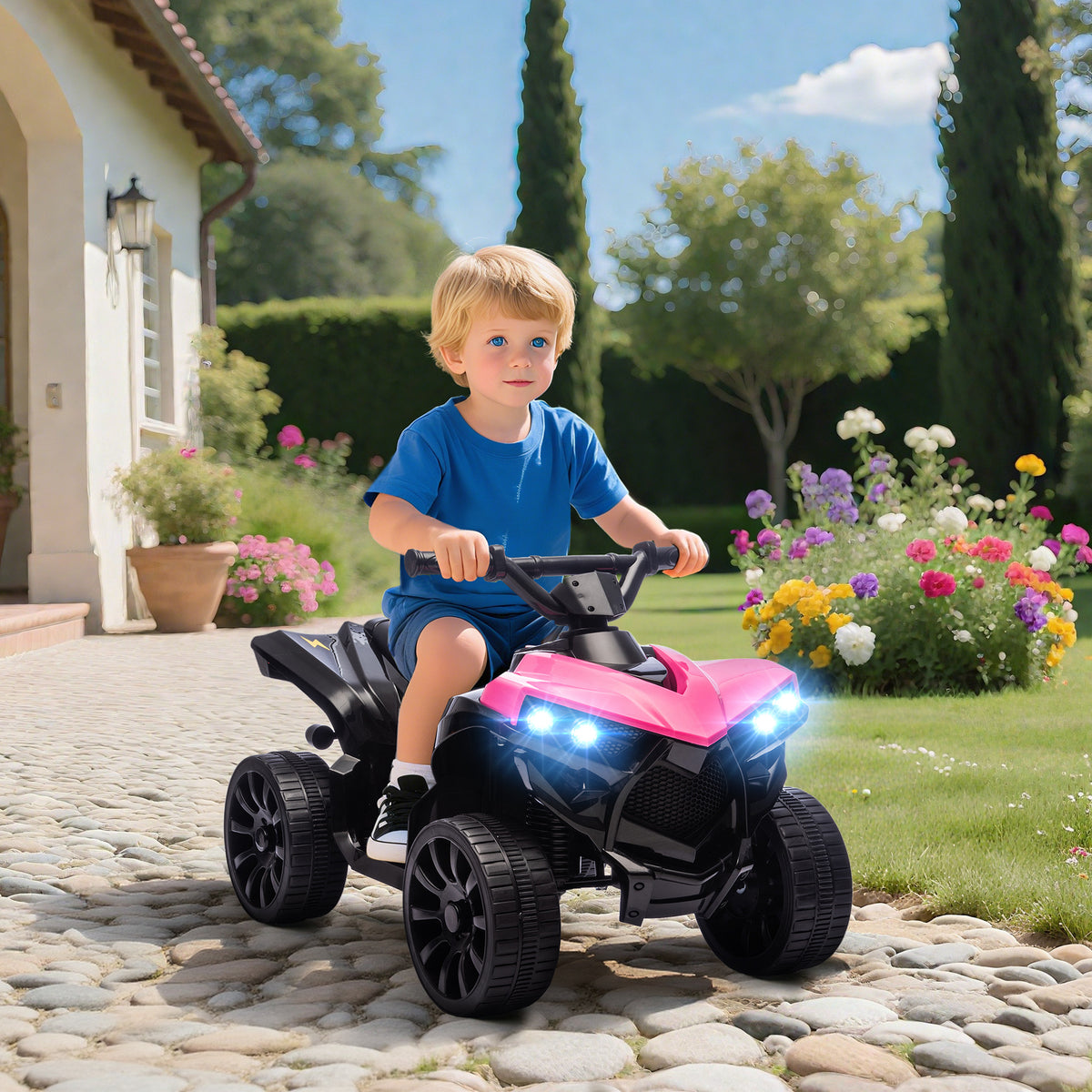 6V Kids ATV, 4 Wheeler Electric Ride on Car with Music and LED Headlights, for Ages 18-56 Months Boys and Girls-Toys & Games > Baby & Toddler Toys > Electric Ride-On Toys > Electric Toy Cars-DECOROLALA
