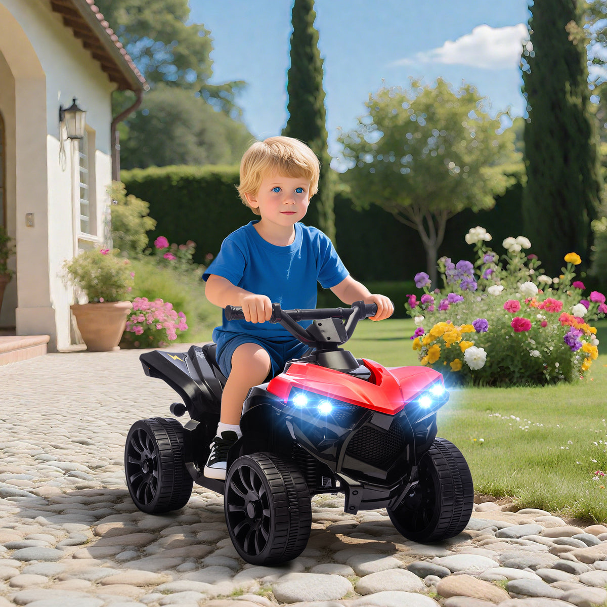 6V Kids ATV, 4 Wheeler Electric Ride on Car with Music and LED Headlights, for Ages 18-56 Months Boys and Girls-Toys & Games > Baby & Toddler Toys > Electric Ride-On Toys > Electric Toy Cars-DECOROLALA
