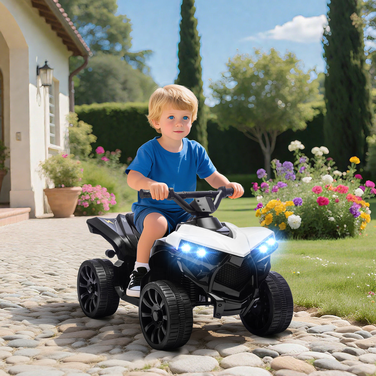 6V Kids ATV, 4 Wheeler Electric Ride on Car with Music and LED Headlights, for Ages 18-56 Months Boys and Girls-Toys & Games > Baby & Toddler Toys > Electric Ride-On Toys > Electric Toy Cars-DECOROLALA