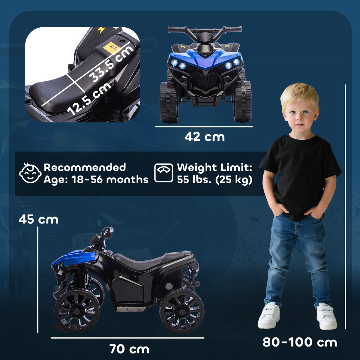 6V Kids ATV, 4 Wheeler Electric Ride on Car with Music and LED Headlights, for Ages 18-56 Months Boys and Girls-Toys & Games > Baby & Toddler Toys > Electric Ride-On Toys > Electric Toy Cars-DECOROLALA