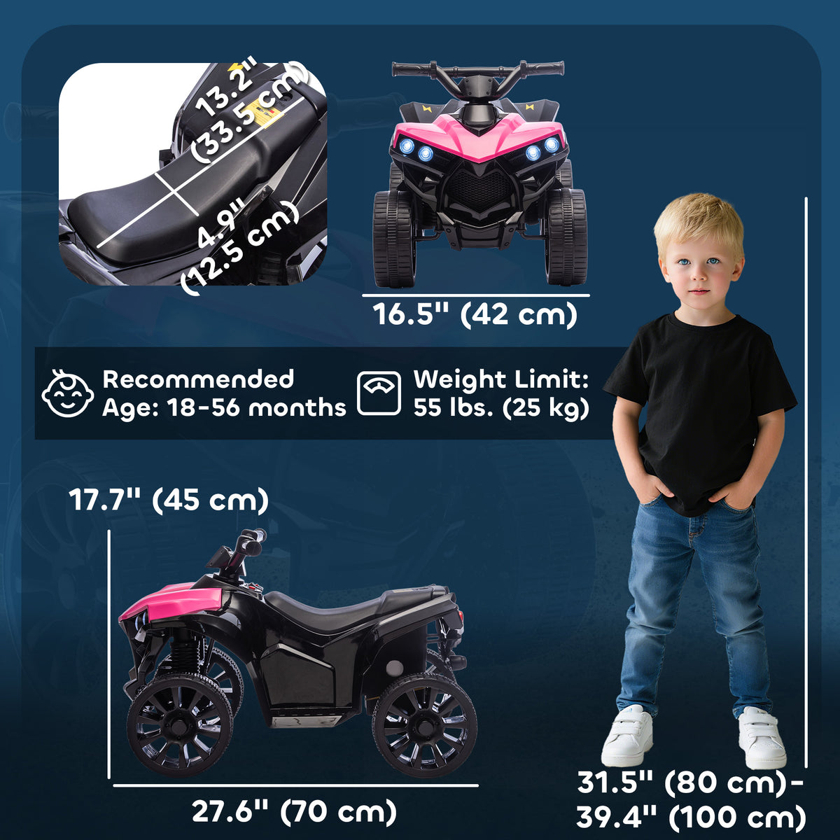 6V Kids ATV, 4 Wheeler Electric Ride on Car with Music and LED Headlights, for Ages 18-56 Months Boys and Girls-Toys & Games > Baby & Toddler Toys > Electric Ride-On Toys > Electric Toy Cars-DECOROLALA