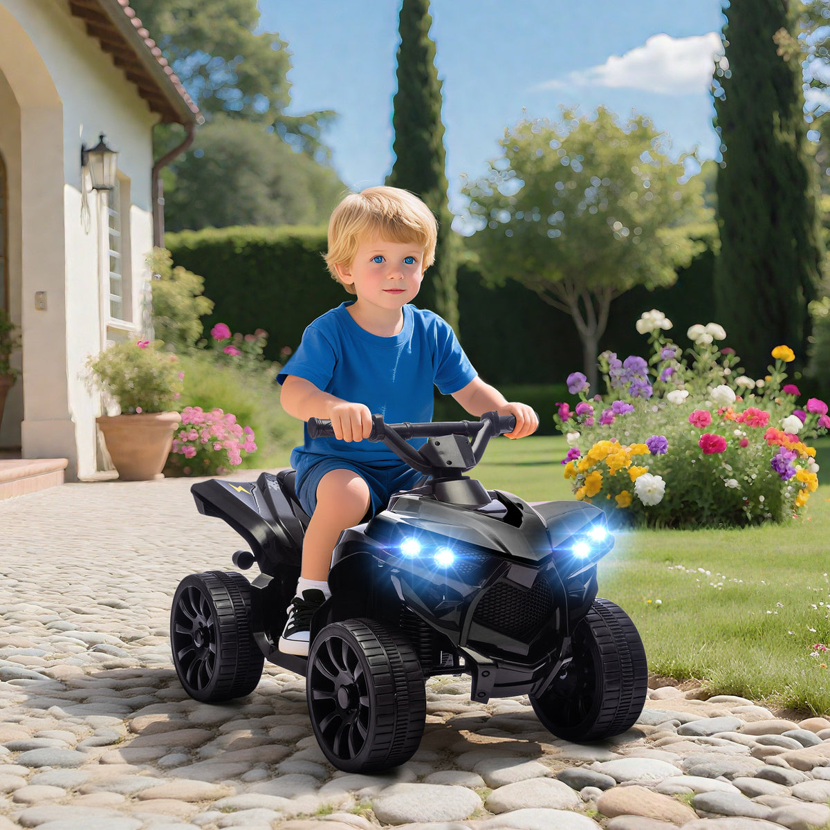 6V Kids ATV, 4 Wheeler Electric Ride on Car with Music and LED Headlights, for Ages 18-56 Months Boys and Girls-Toys & Games > Baby & Toddler Toys > Electric Ride-On Toys > Electric Toy Cars-DECOROLALA