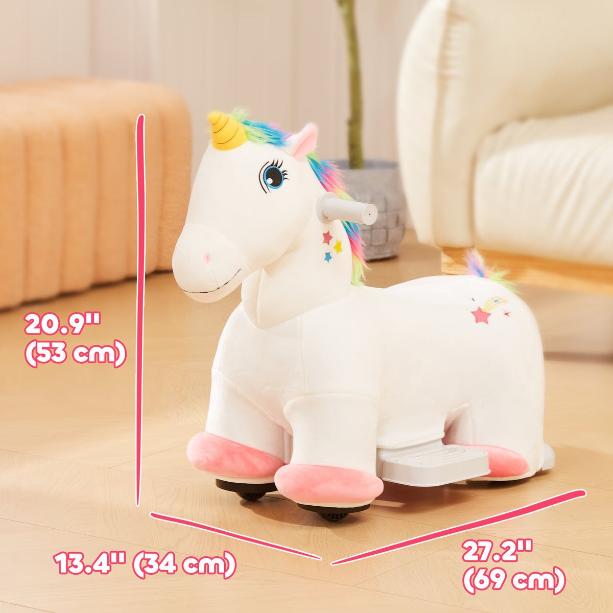 6V Ride on Unicorn, Battery Powered Kids Riding Pony with Music Forward, Aged 18-36 Months, White-Toys & Games > Baby & Toddler Toys > Riding & Rocking Toys > Rocking Horses-DECOROLALA