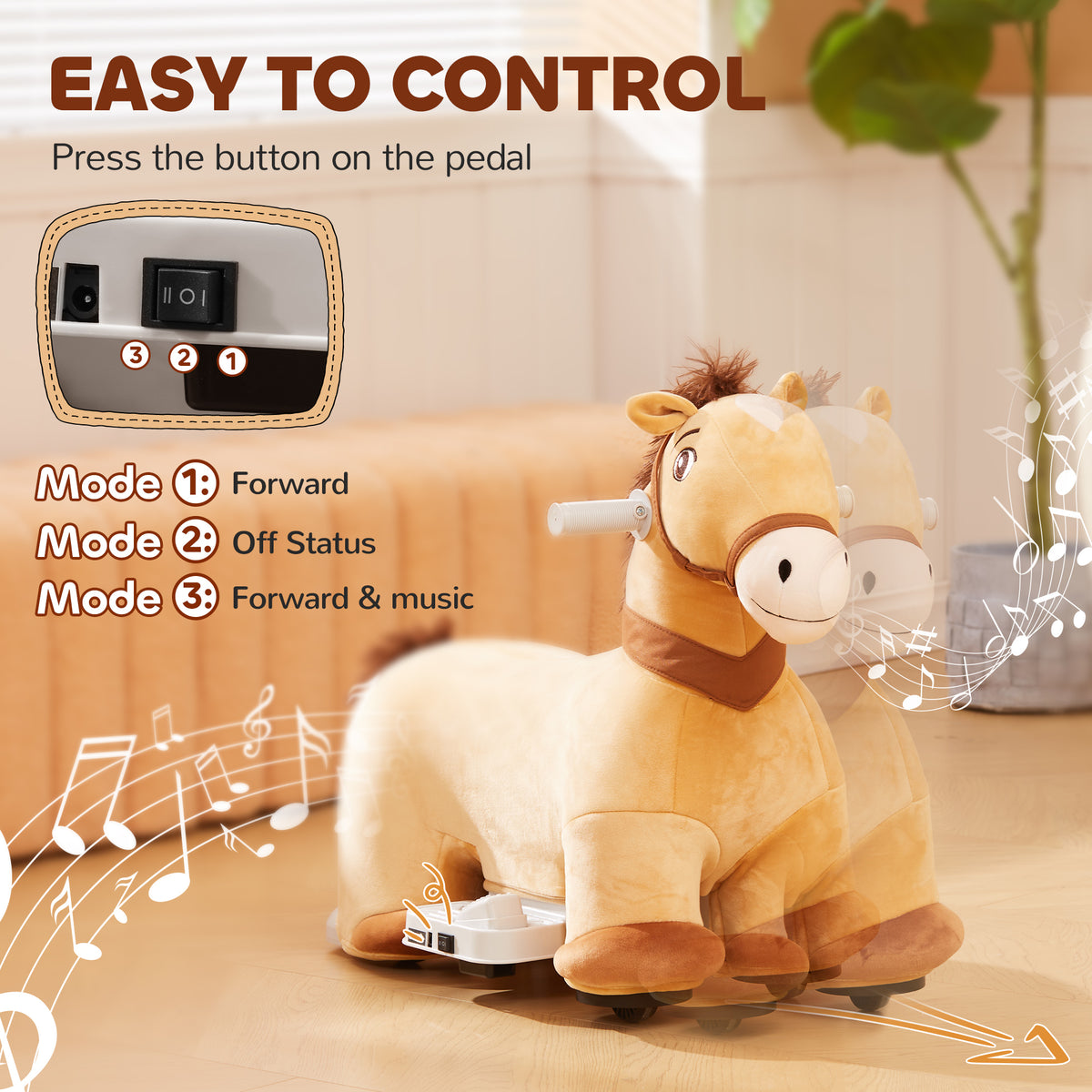 6V Battery Powered Kids Ride on Animal Toy, Electric Ride on Horse with Music Forward, Brown-Toys & Games > Baby & Toddler Toys > Riding & Rocking Toys > Rocking Horses-DECOROLALA