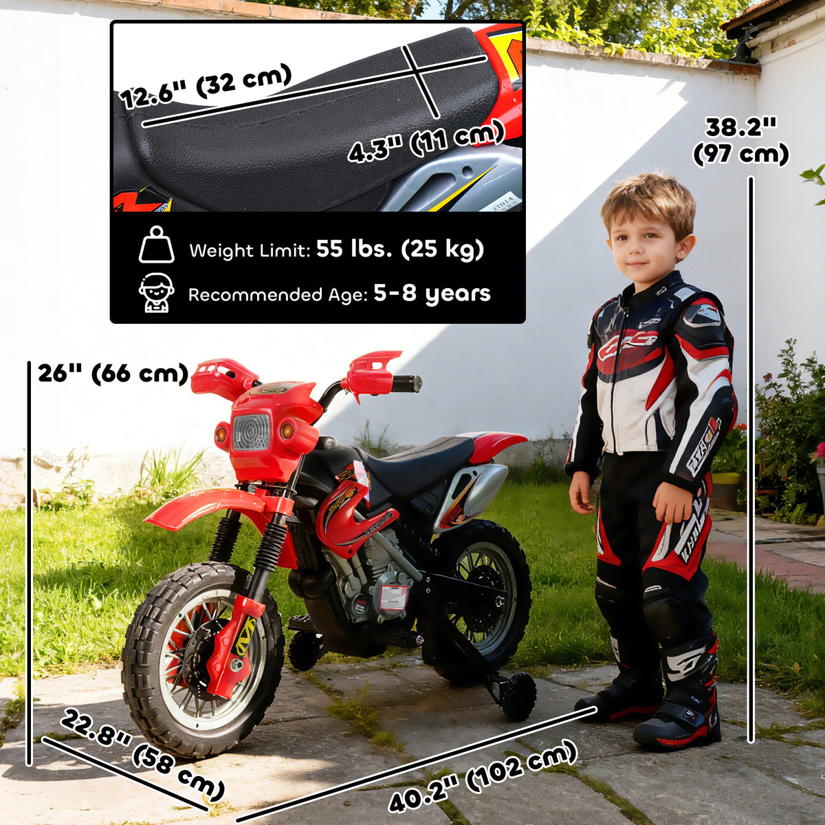 6V Kid Electric Ride On Motorcycle Powered Dirt Bike Battery Scooter For 3-6 Year Old Kids Toddlers W/ Training Wheels Red-Toys & Games > Baby & Toddler Toys > Electric Ride-On Toys > Electric Motorcycles-DECOROLALA