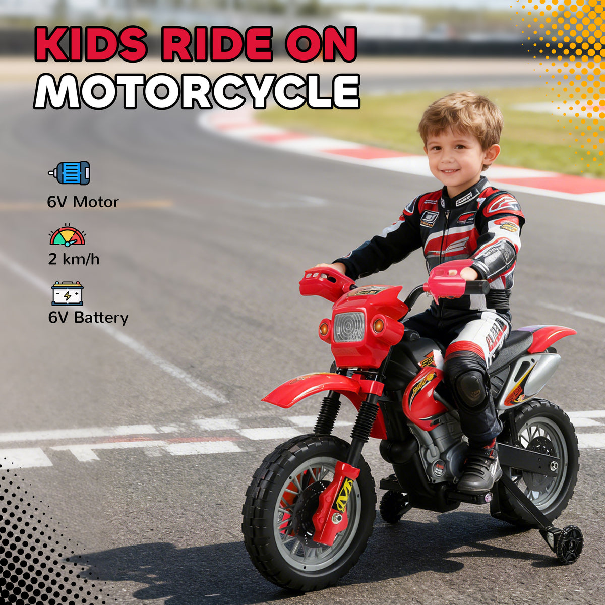 6V Kid Electric Ride On Motorcycle Powered Dirt Bike Battery Scooter For 3-6 Year Old Kids Toddlers W/ Training Wheels Red-Toys & Games > Baby & Toddler Toys > Electric Ride-On Toys > Electric Motorcycles-DECOROLALA
