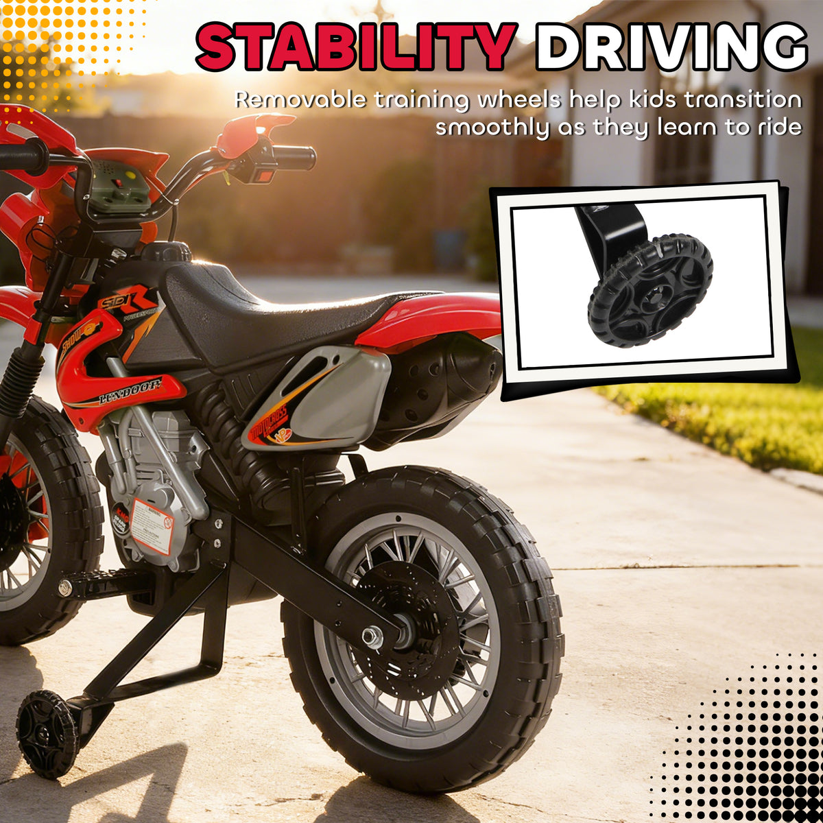 6V Kid Electric Ride On Motorcycle Powered Dirt Bike Battery Scooter For 3-6 Year Old Kids Toddlers W/ Training Wheels Red-Toys & Games > Baby & Toddler Toys > Electric Ride-On Toys > Electric Motorcycles-DECOROLALA