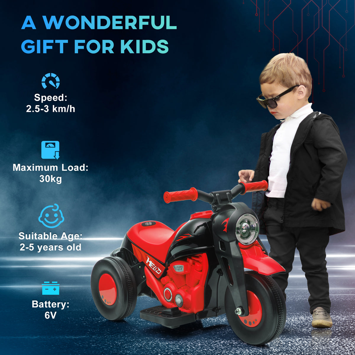 Electric Motorcycle for Kids, 6V Ride on Bubble Car with LED Headlight, Music, Pedal, for 2-5 Years-Toys & Games > Baby & Toddler Toys > Electric Ride-On Toys > Electric Motorcycles-DECOROLALA