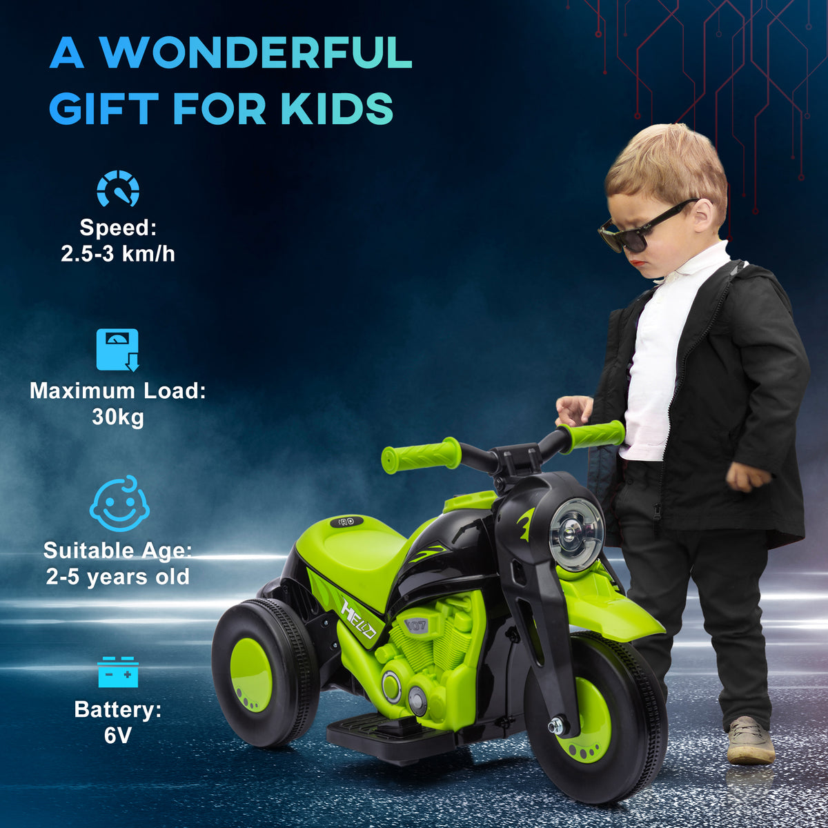 Electric Motorcycle for Kids, 6V Ride on Bubble Car with LED Headlight, Music, Pedal, for 2-5 Years-Toys & Games > Baby & Toddler Toys > Electric Ride-On Toys > Electric Motorcycles-DECOROLALA