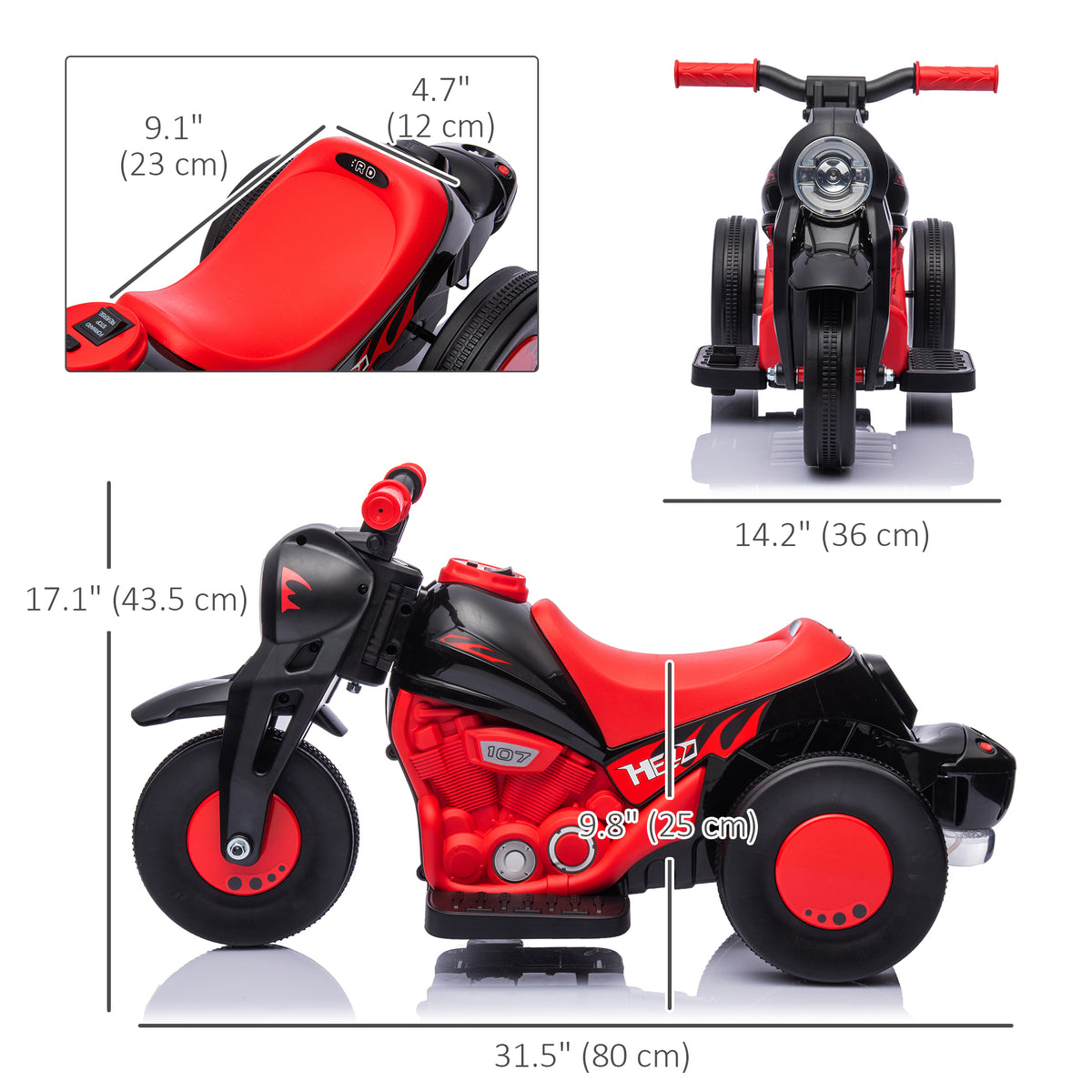 Electric Motorcycle for Kids, 6V Ride on Bubble Car with LED Headlight, Music, Pedal, for 2-5 Years-Toys & Games > Baby & Toddler Toys > Electric Ride-On Toys > Electric Motorcycles-DECOROLALA