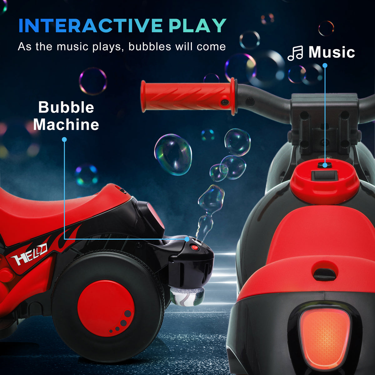 Electric Motorcycle for Kids, 6V Ride on Bubble Car with LED Headlight, Music, Pedal, for 2-5 Years-Toys & Games > Baby & Toddler Toys > Electric Ride-On Toys > Electric Motorcycles-DECOROLALA