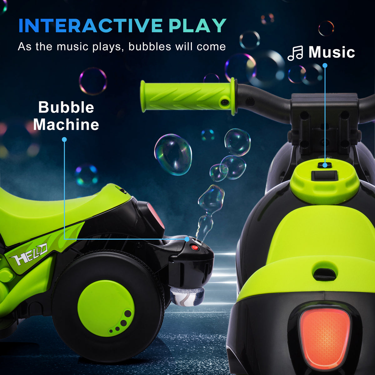 Electric Motorcycle for Kids, 6V Ride on Bubble Car with LED Headlight, Music, Pedal, for 2-5 Years-Toys & Games > Baby & Toddler Toys > Electric Ride-On Toys > Electric Motorcycles-DECOROLALA