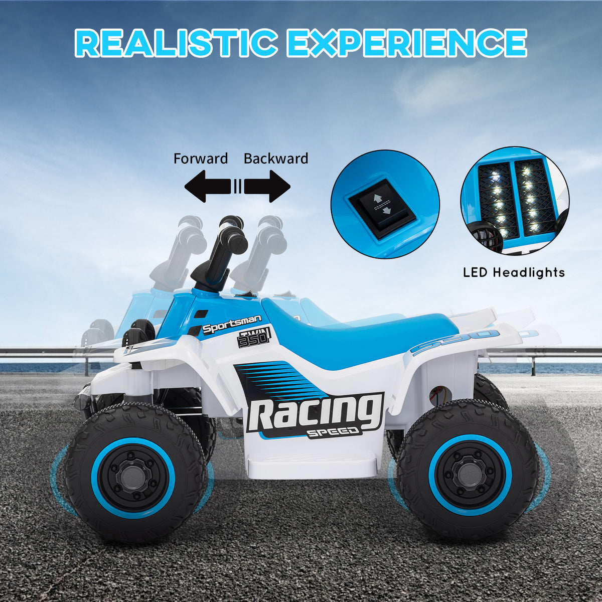 6V Kids ATV Quad, 4 Wheeler Battery Powered Electric Ride on Car w/ Lights, Forward Backward-Toys & Games > Baby & Toddler Toys > Electric Ride-On Toys > Electric Toy Cars-DECOROLALA