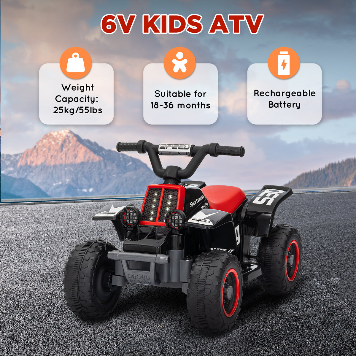 6V Kids ATV Quad, 4 Wheeler Battery Powered Electric Ride on Car w/ Lights, Forward Backward-Toys & Games > Baby & Toddler Toys > Electric Ride-On Toys > Electric Toy Cars-DECOROLALA