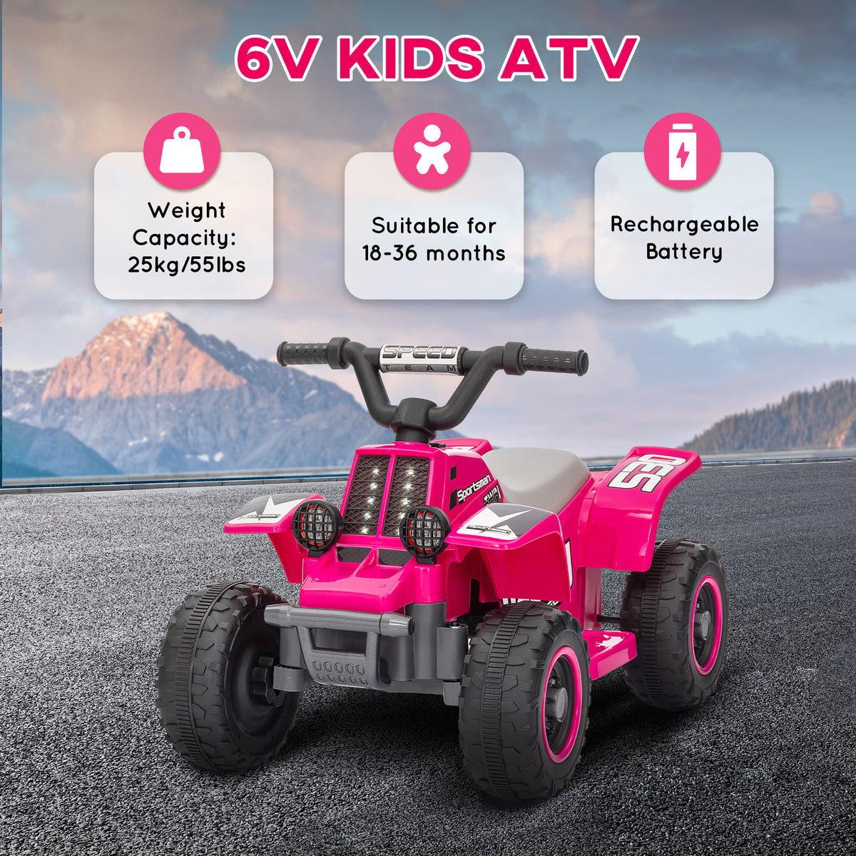 6V Kids ATV Quad, 4 Wheeler Battery Powered Electric Ride on Car w/ Lights, Forward Backward-Toys & Games > Baby & Toddler Toys > Electric Ride-On Toys > Electric Toy Cars-DECOROLALA