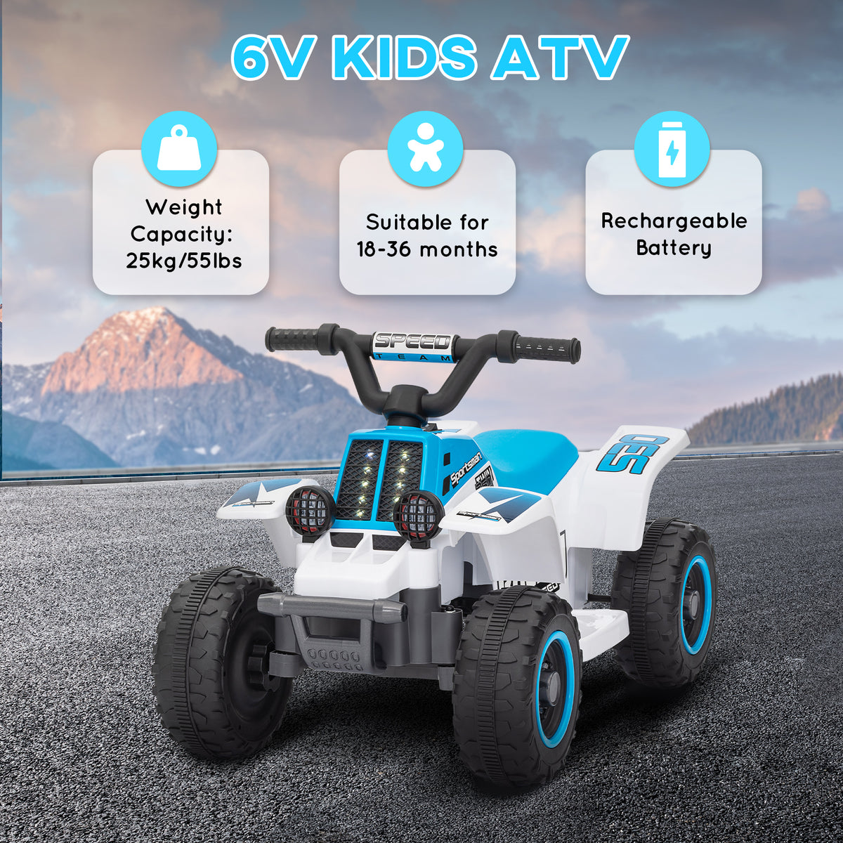 6V Kids ATV Quad, 4 Wheeler Battery Powered Electric Ride on Car w/ Lights, Forward Backward-Toys & Games > Baby & Toddler Toys > Electric Ride-On Toys > Electric Toy Cars-DECOROLALA